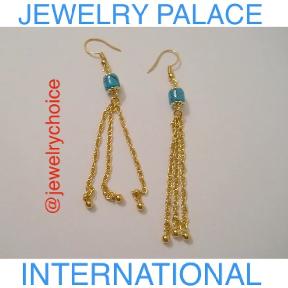 🆕14K Gold Filled Turquoise Triple Long Chain Earrings. - Picture 8 of 9